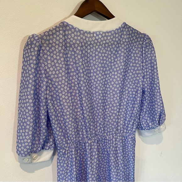 Vintage The Fashion Place Blue and White Coffee Bean Half Button Up Midi Dress - Picture 11 of 11